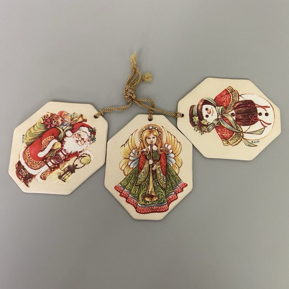 Vintage 1980s Avon Mountain Pine Scented Christmas Ornaments Santa Angel Snowman